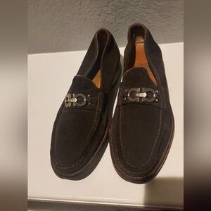 Salvatore Ferragamo Brown Leather Loafers with Gancini Detail